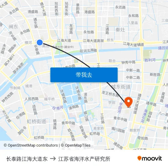 长泰路江海大道东 to 江苏省海洋水产研究所 map