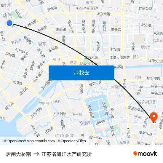 唐闸大桥南 to 江苏省海洋水产研究所 map