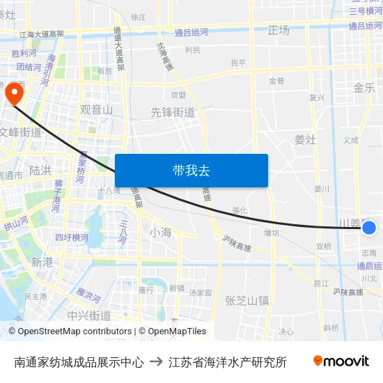 南通家纺城成品展示中心 to 江苏省海洋水产研究所 map