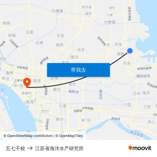 五七干校 to 江苏省海洋水产研究所 map