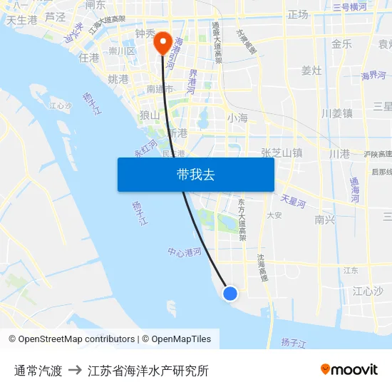 通常汽渡 to 江苏省海洋水产研究所 map