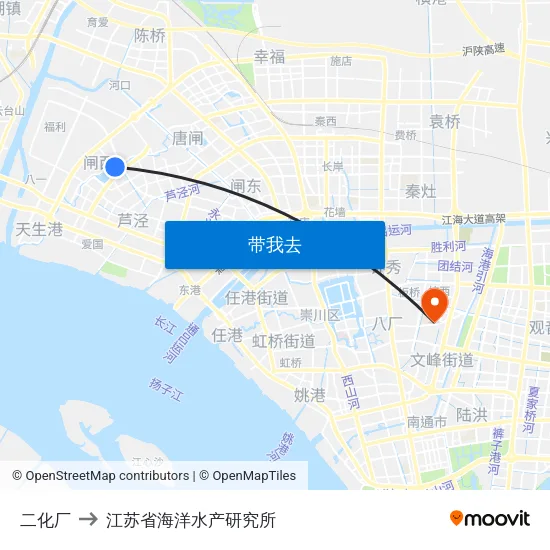 二化厂 to 江苏省海洋水产研究所 map