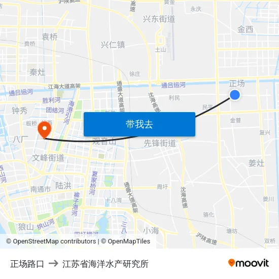 正场路口 to 江苏省海洋水产研究所 map