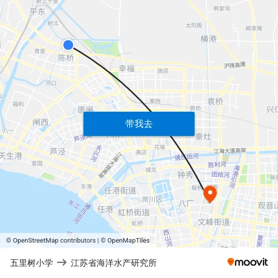 五里树小学 to 江苏省海洋水产研究所 map