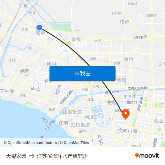 天玺家园 to 江苏省海洋水产研究所 map