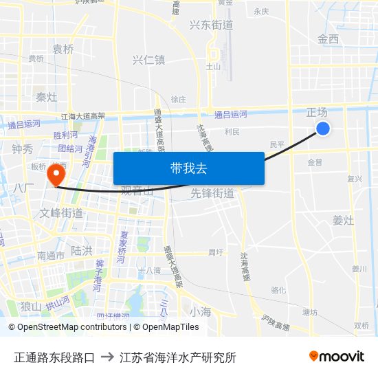 正通路东段路口 to 江苏省海洋水产研究所 map