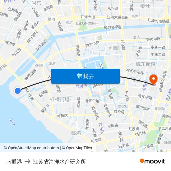 南通港 to 江苏省海洋水产研究所 map