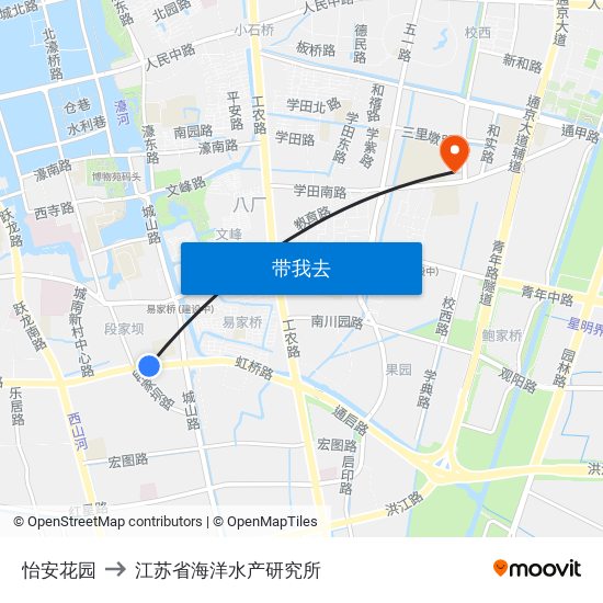 怡安花园 to 江苏省海洋水产研究所 map