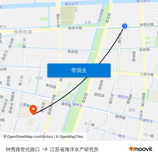 钟秀路世伦路口 to 江苏省海洋水产研究所 map