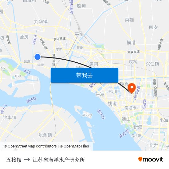 五接镇 to 江苏省海洋水产研究所 map