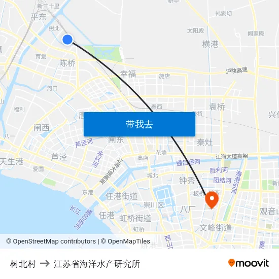 树北村 to 江苏省海洋水产研究所 map