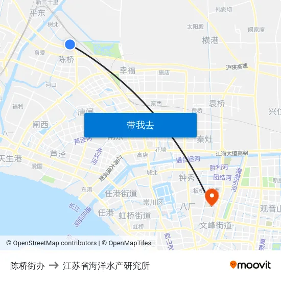 陈桥街办 to 江苏省海洋水产研究所 map