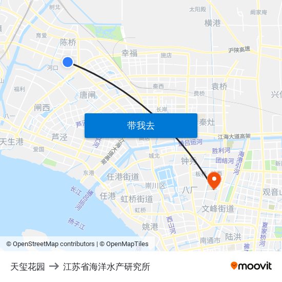 天玺花园 to 江苏省海洋水产研究所 map