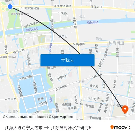 江海大道通宁大道东 to 江苏省海洋水产研究所 map