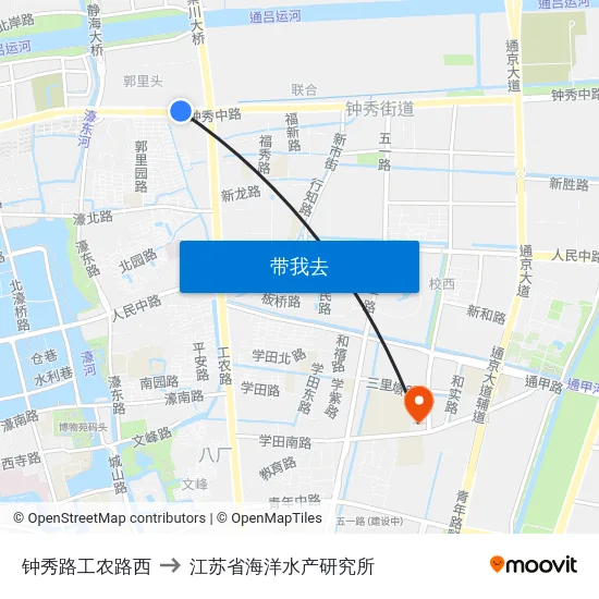 钟秀路工农路西 to 江苏省海洋水产研究所 map