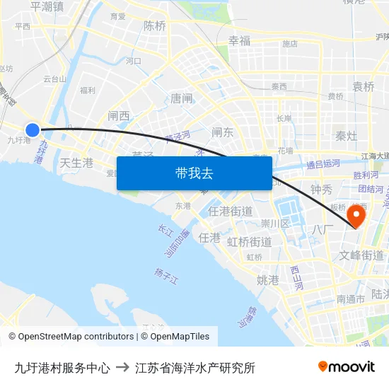 九圩港村服务中心 to 江苏省海洋水产研究所 map