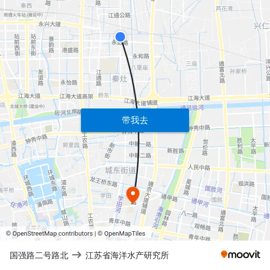 国强路二号路北 to 江苏省海洋水产研究所 map