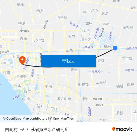 四同村 to 江苏省海洋水产研究所 map