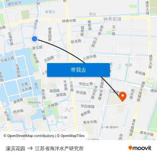 濠滨花园 to 江苏省海洋水产研究所 map