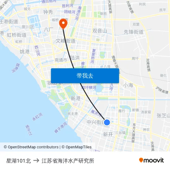 星湖101北 to 江苏省海洋水产研究所 map