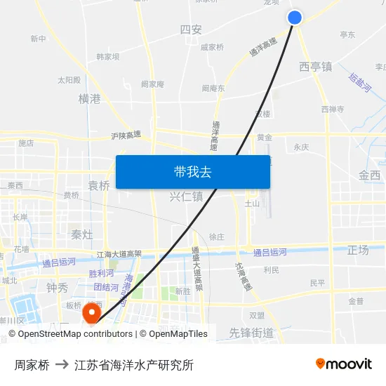 周家桥 to 江苏省海洋水产研究所 map