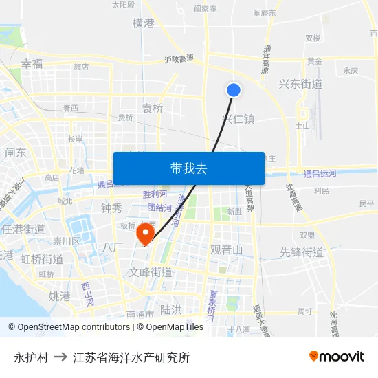永护村 to 江苏省海洋水产研究所 map