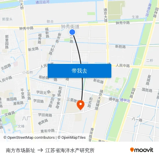 南方市场新址 to 江苏省海洋水产研究所 map