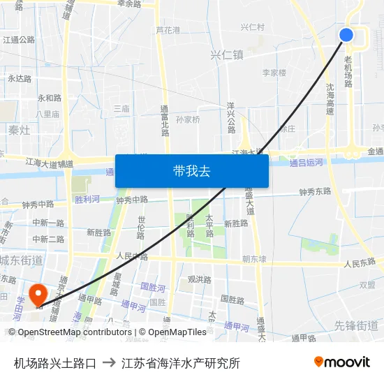 机场路兴土路口 to 江苏省海洋水产研究所 map