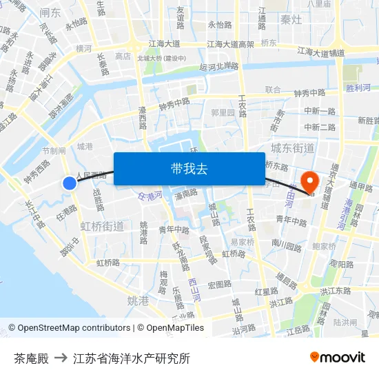 茶庵殿 to 江苏省海洋水产研究所 map