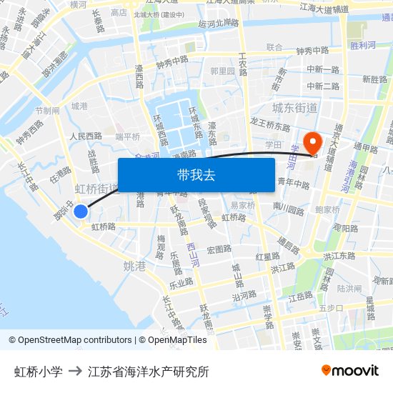 虹桥小学 to 江苏省海洋水产研究所 map