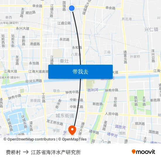 费桥村 to 江苏省海洋水产研究所 map