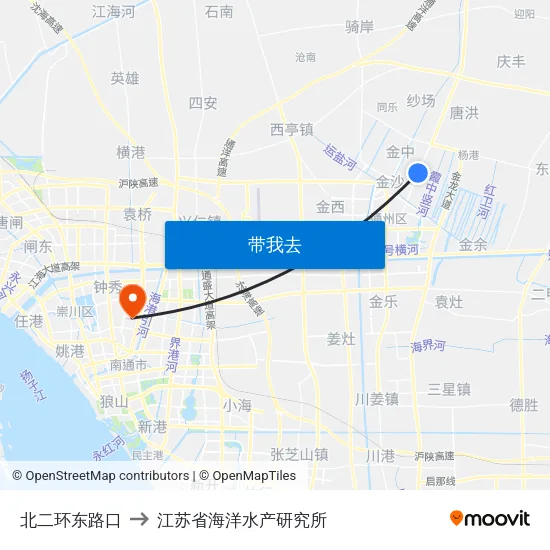 北二环东路口 to 江苏省海洋水产研究所 map