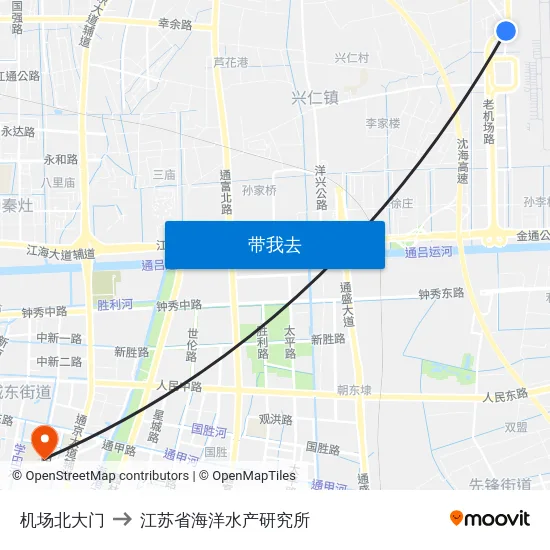 机场北大门 to 江苏省海洋水产研究所 map