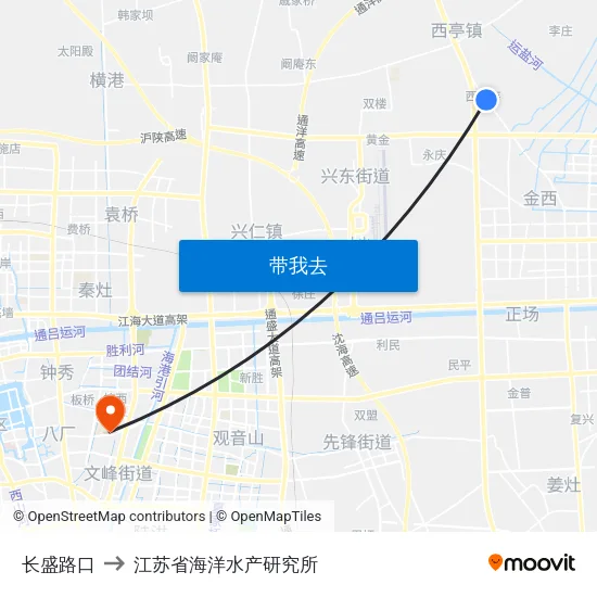 长盛路口 to 江苏省海洋水产研究所 map