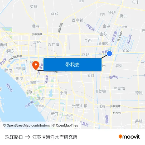 珠江路口 to 江苏省海洋水产研究所 map
