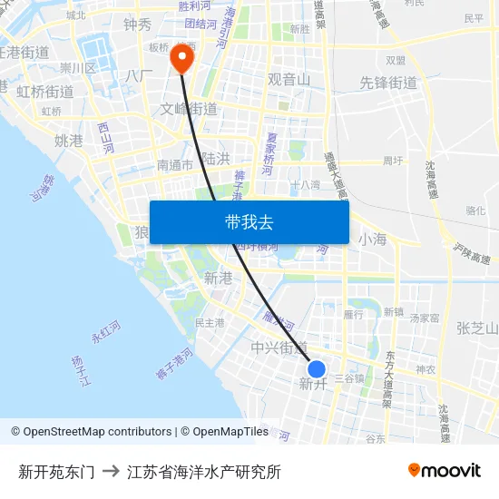 新开苑东门 to 江苏省海洋水产研究所 map
