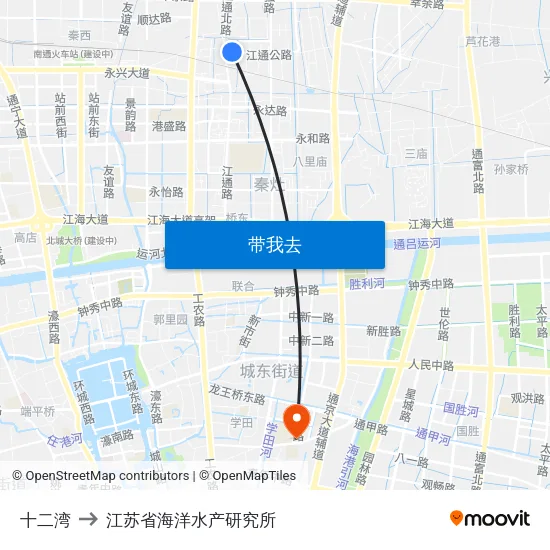 十二湾 to 江苏省海洋水产研究所 map