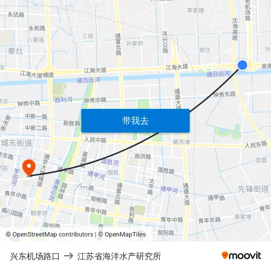 兴东机场路口 to 江苏省海洋水产研究所 map