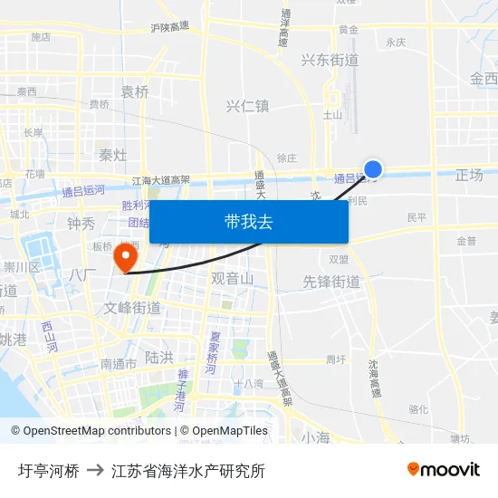 圩亭河桥 to 江苏省海洋水产研究所 map