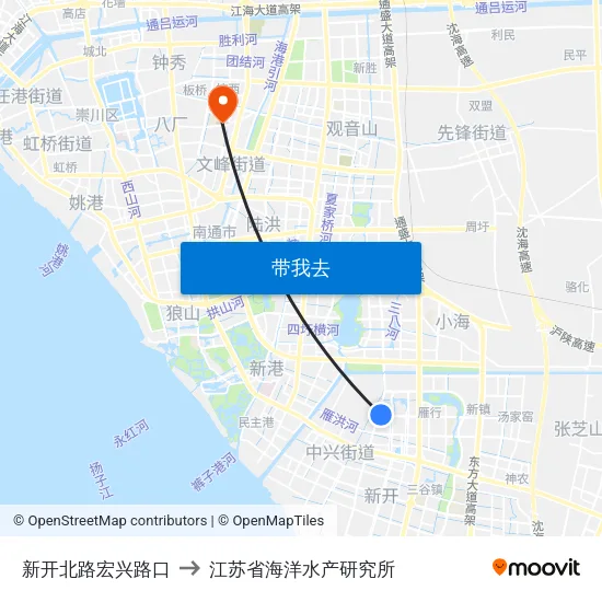 新开北路宏兴路口 to 江苏省海洋水产研究所 map