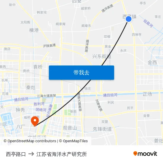 西亭路口 to 江苏省海洋水产研究所 map