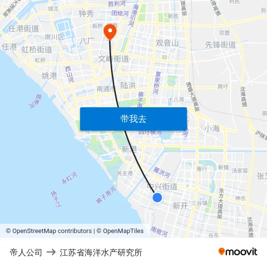 帝人公司 to 江苏省海洋水产研究所 map