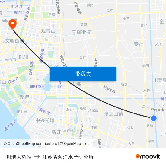 川港大桥站 to 江苏省海洋水产研究所 map