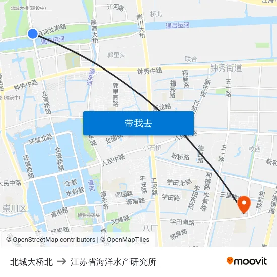 北城大桥北 to 江苏省海洋水产研究所 map