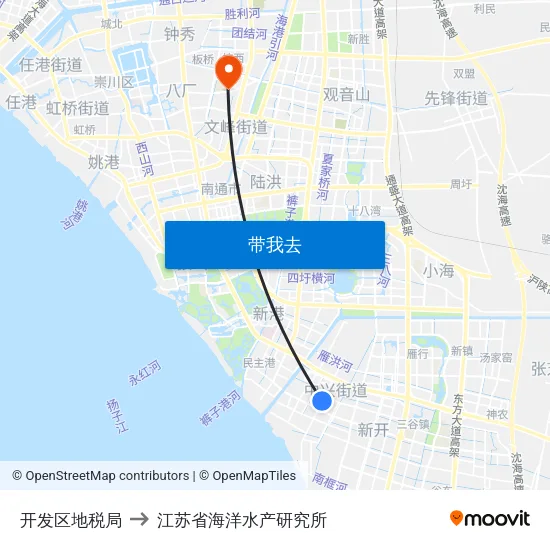 开发区地税局 to 江苏省海洋水产研究所 map