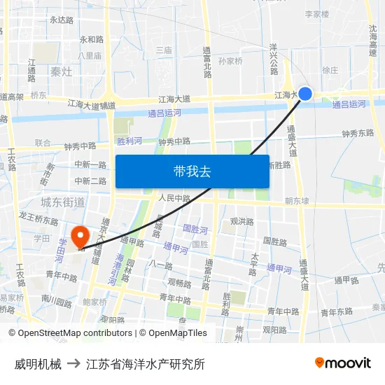 威明机械 to 江苏省海洋水产研究所 map