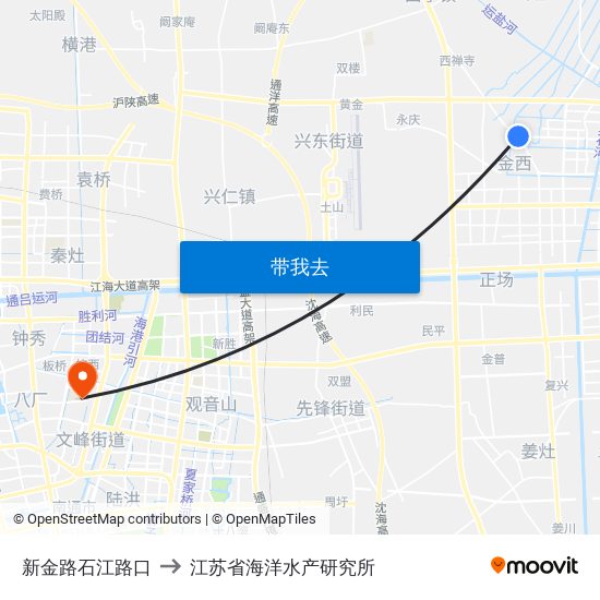 新金路石江路口 to 江苏省海洋水产研究所 map