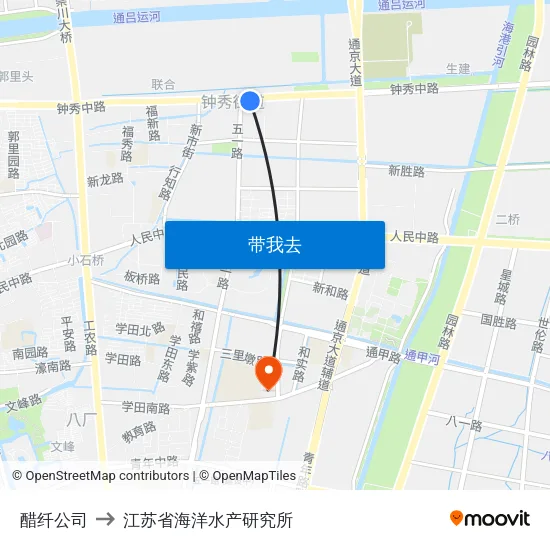 醋纤公司 to 江苏省海洋水产研究所 map