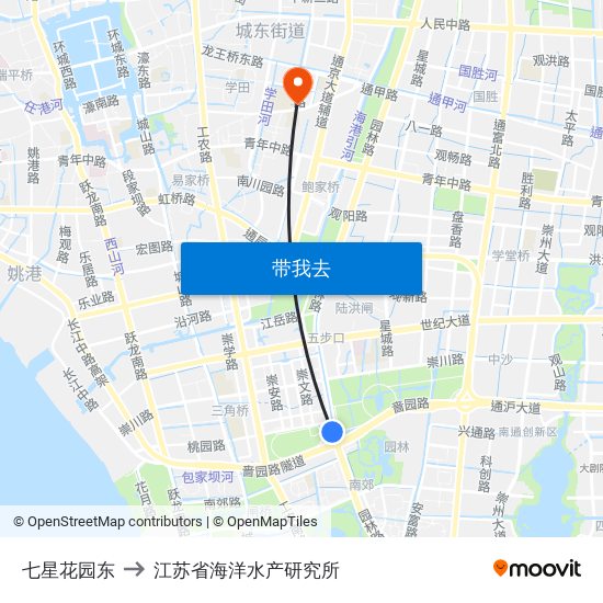 七星花园东 to 江苏省海洋水产研究所 map