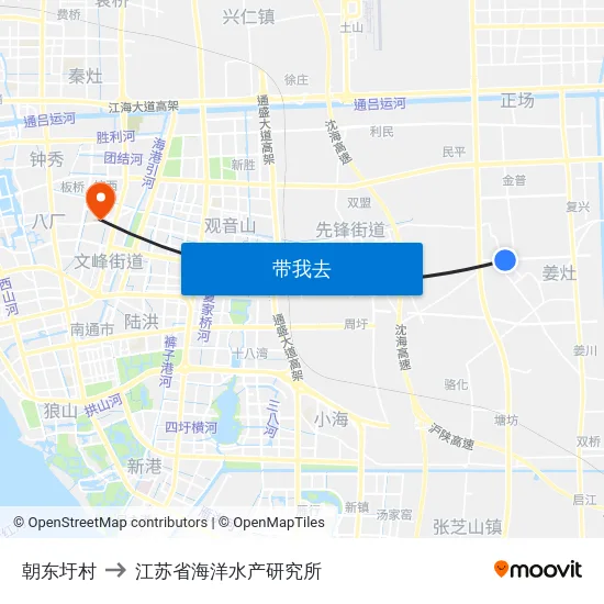 朝东圩村 to 江苏省海洋水产研究所 map